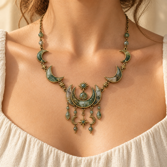 Crescent Moon Mineral-Style Necklace
