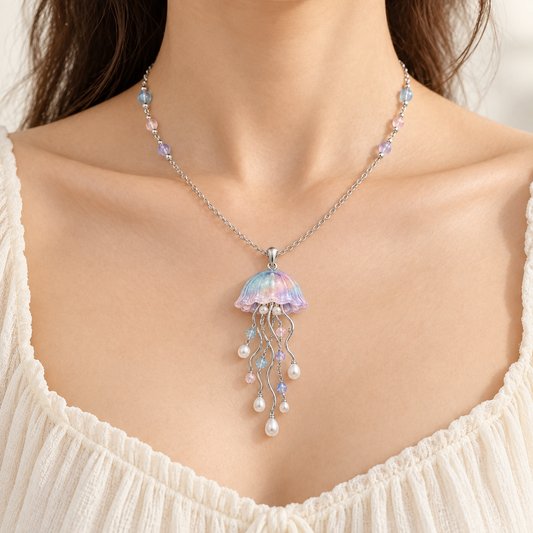 Iridescent Jellyfish Pendant Necklace