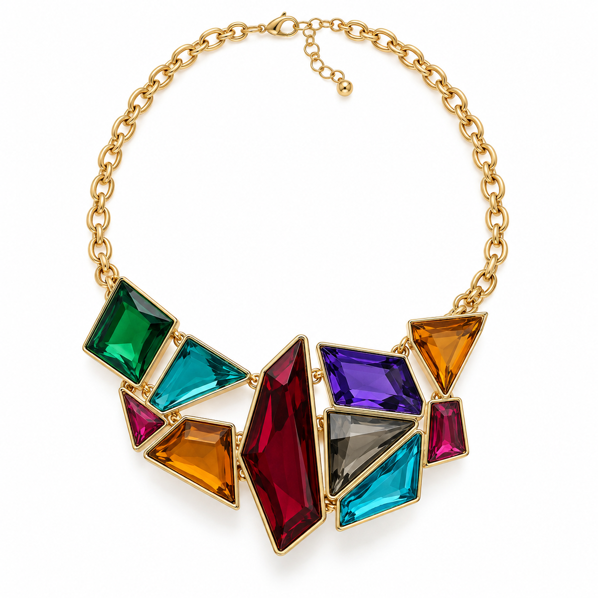 Multicolor Geometric Crystal Necklace