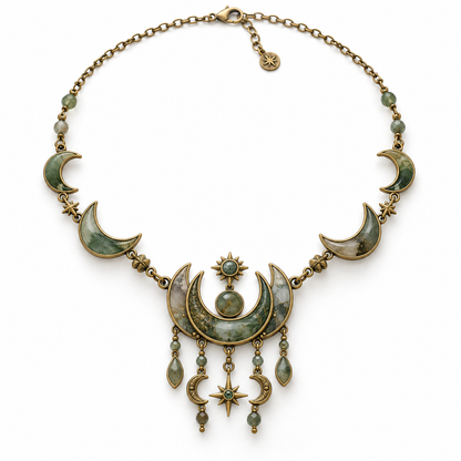 Crescent Moon Mineral-Style Necklace