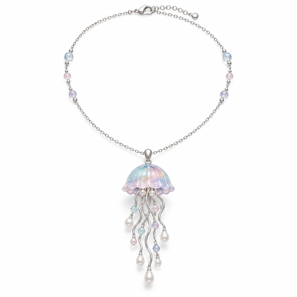 Iridescent Jellyfish Pendant Necklace
