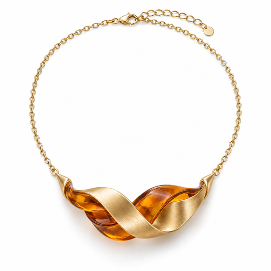 Amber-Style Ribbon Pendant Necklace