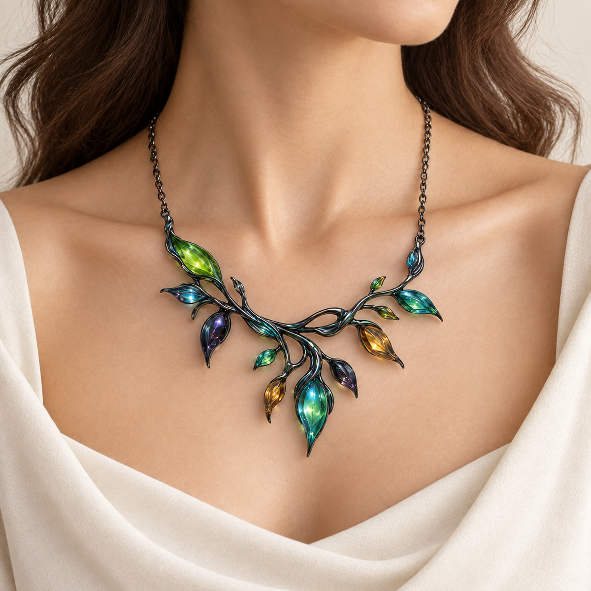 Iridescent Botanical Branch Necklace