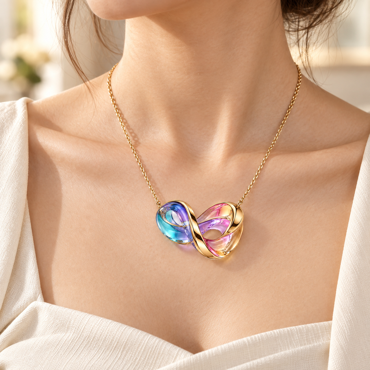 Iridescent Ribbon Pendant Necklace