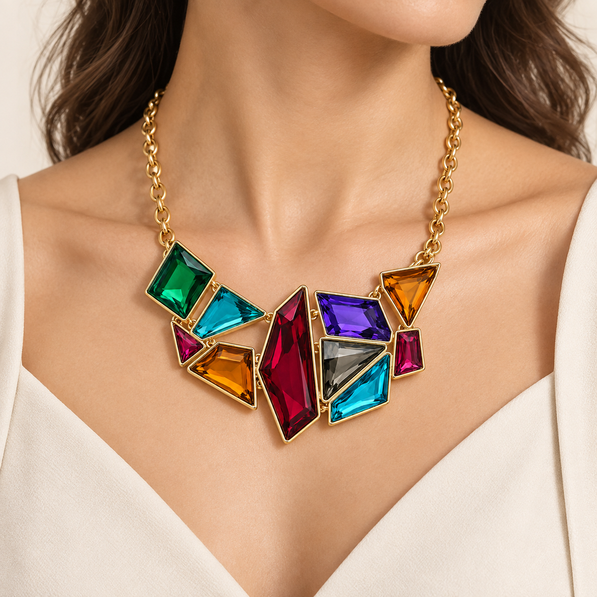 Multicolor Geometric Crystal Necklace