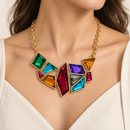 Multicolor Geometric Crystal Necklace