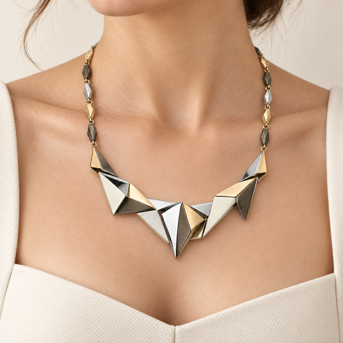 Mixed-Metal Geometric Collar Necklace