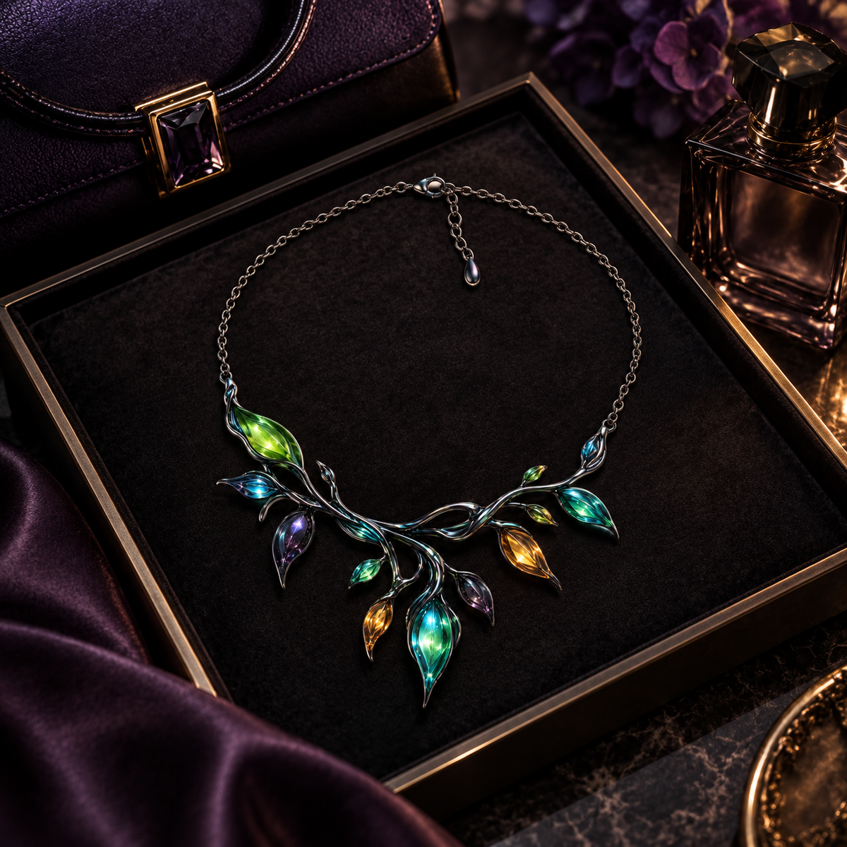 Iridescent Botanical Branch Necklace
