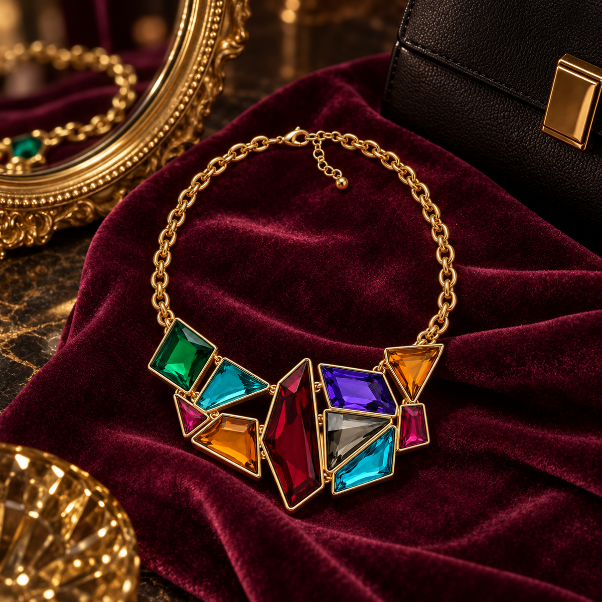 Multicolor Geometric Crystal Necklace