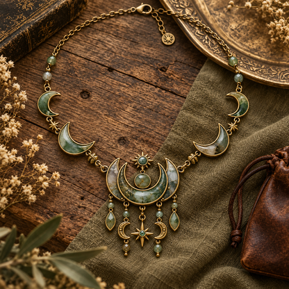 Crescent Moon Mineral-Style Necklace