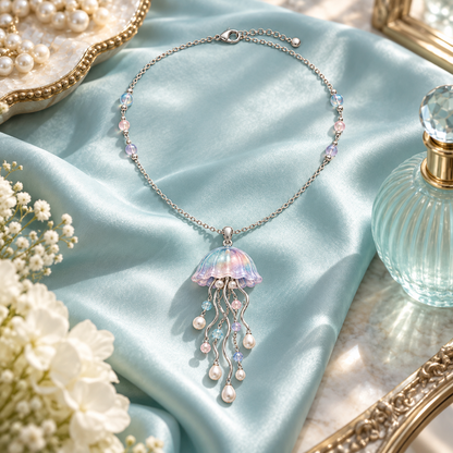 Iridescent Jellyfish Pendant Necklace