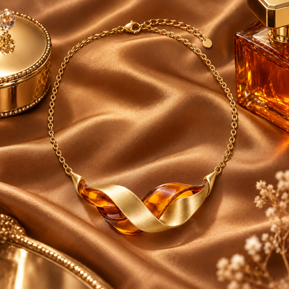 Amber-Style Ribbon Pendant Necklace