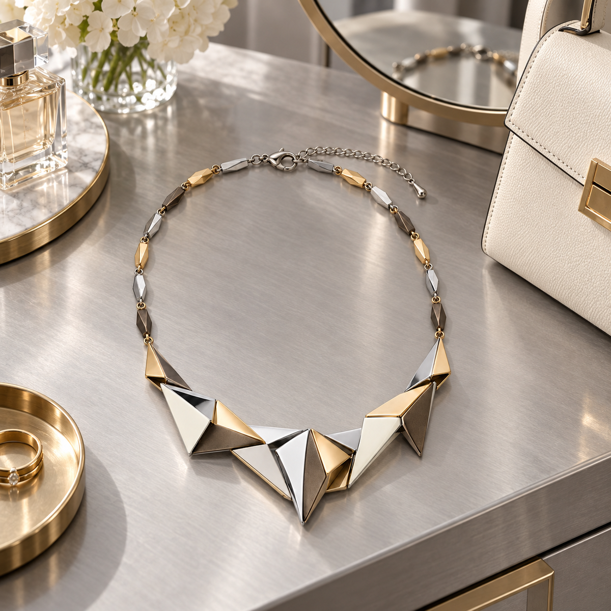 Mixed-Metal Geometric Collar Necklace