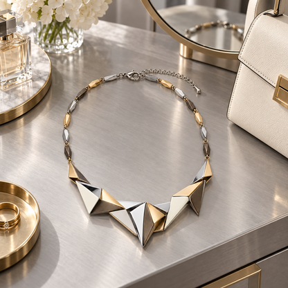 Mixed-Metal Geometric Collar Necklace