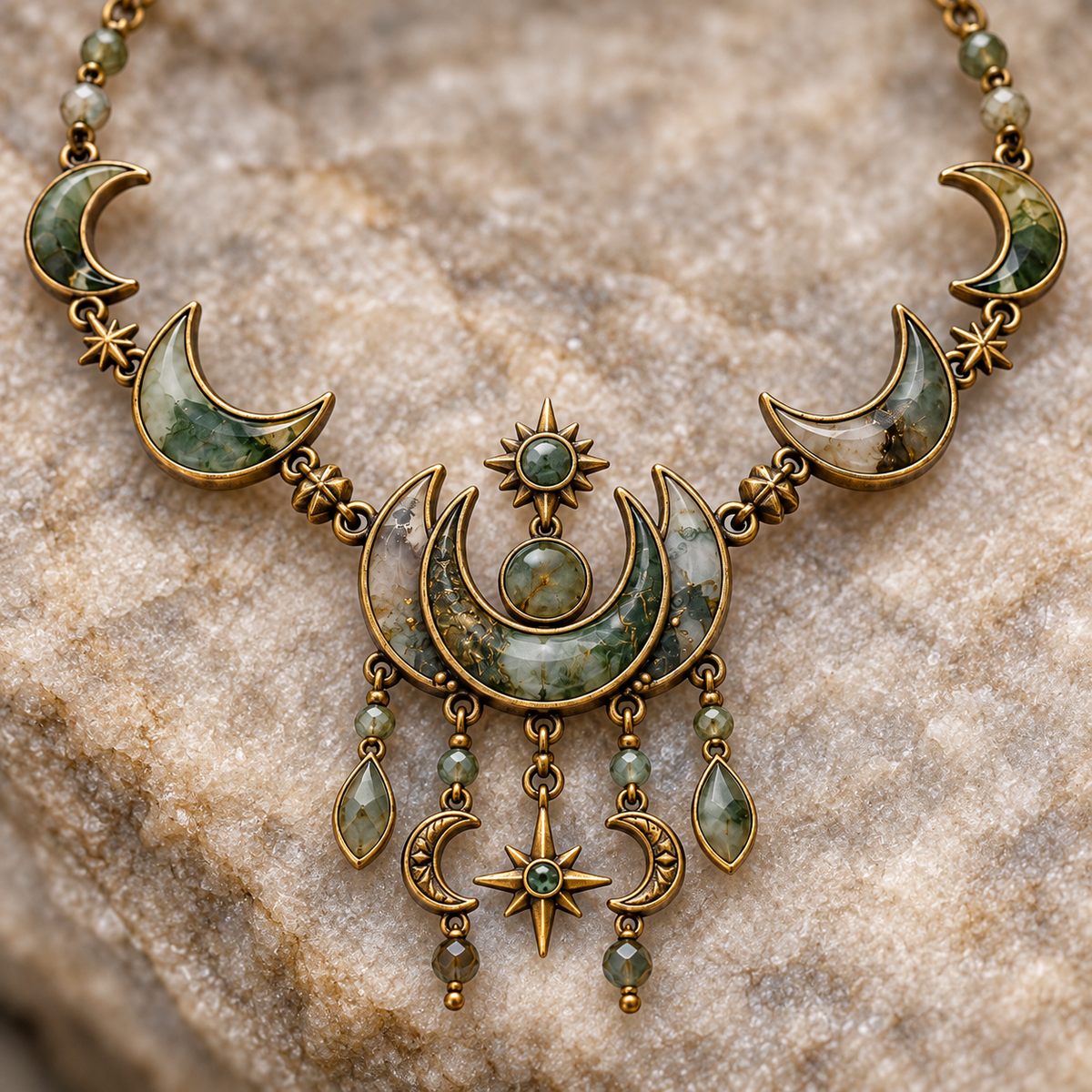 Crescent Moon Mineral-Style Necklace