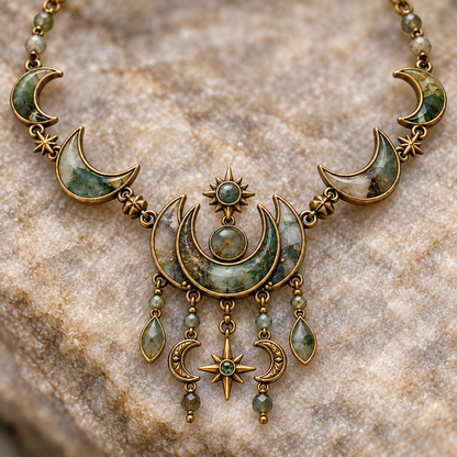 Crescent Moon Mineral-Style Necklace