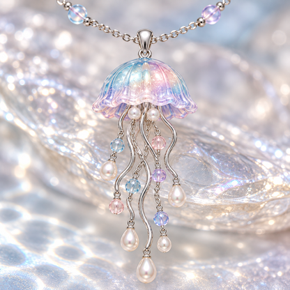 Iridescent Jellyfish Pendant Necklace