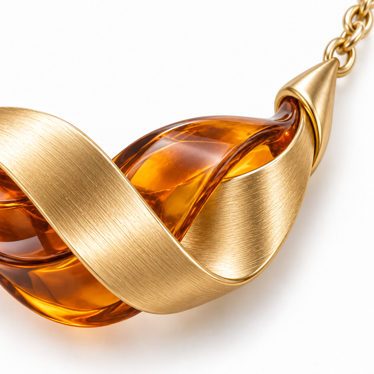 Amber-Style Ribbon Pendant Necklace