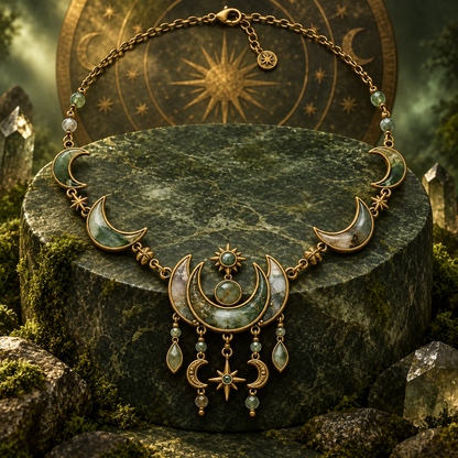 Crescent Moon Mineral-Style Necklace