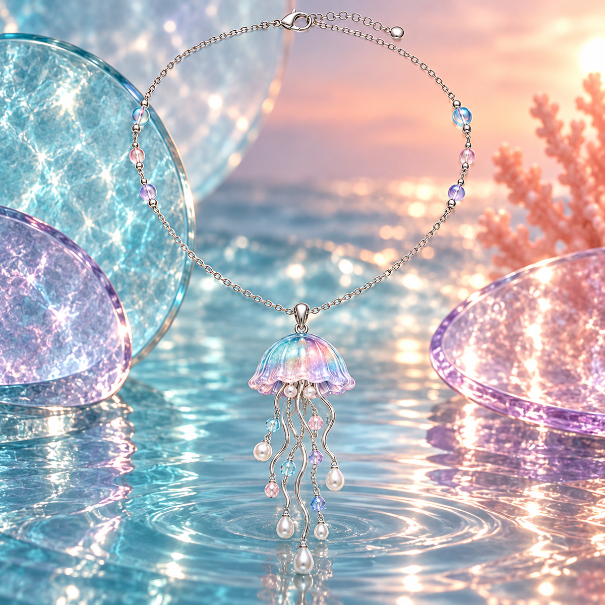 Iridescent Jellyfish Pendant Necklace