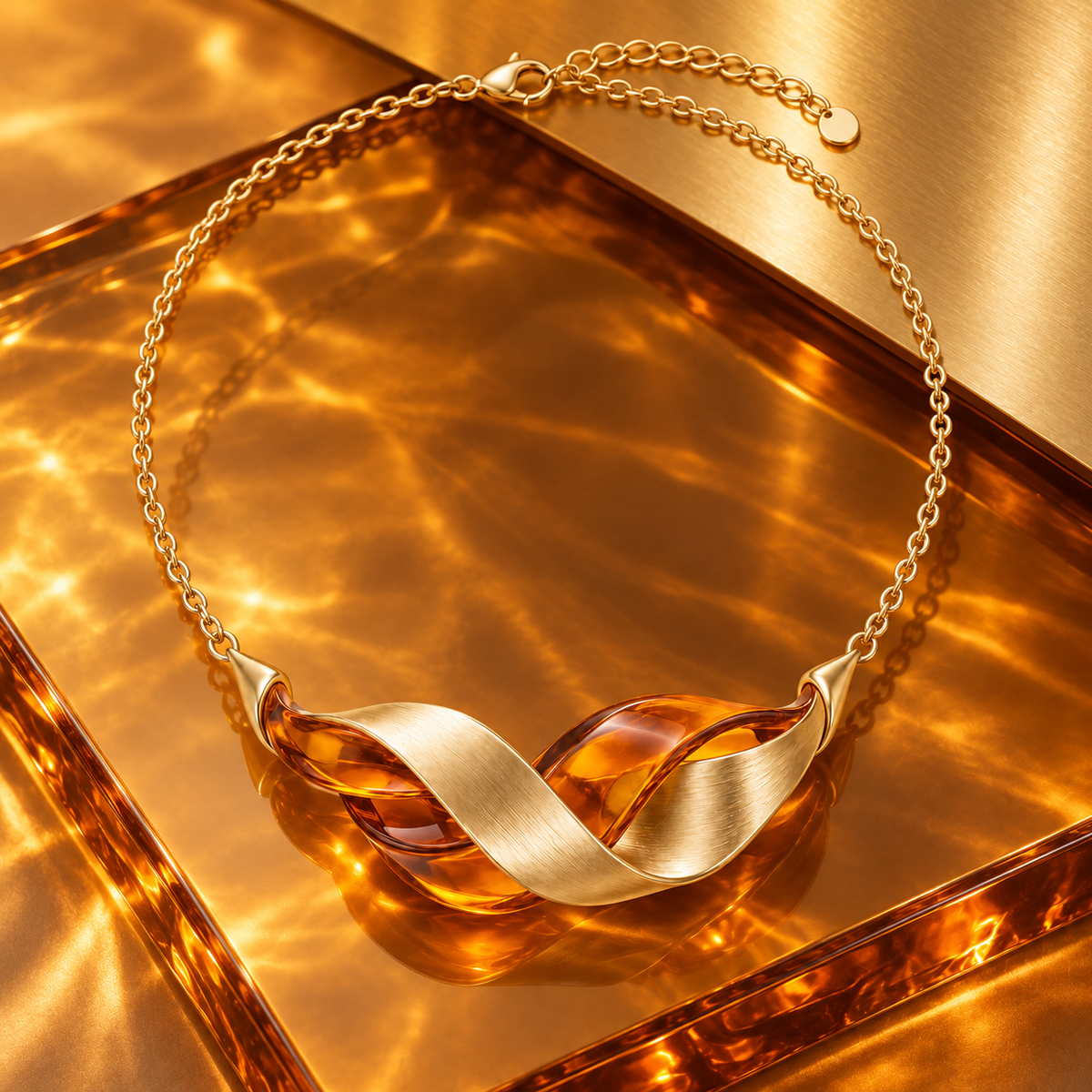 Amber-Style Ribbon Pendant Necklace