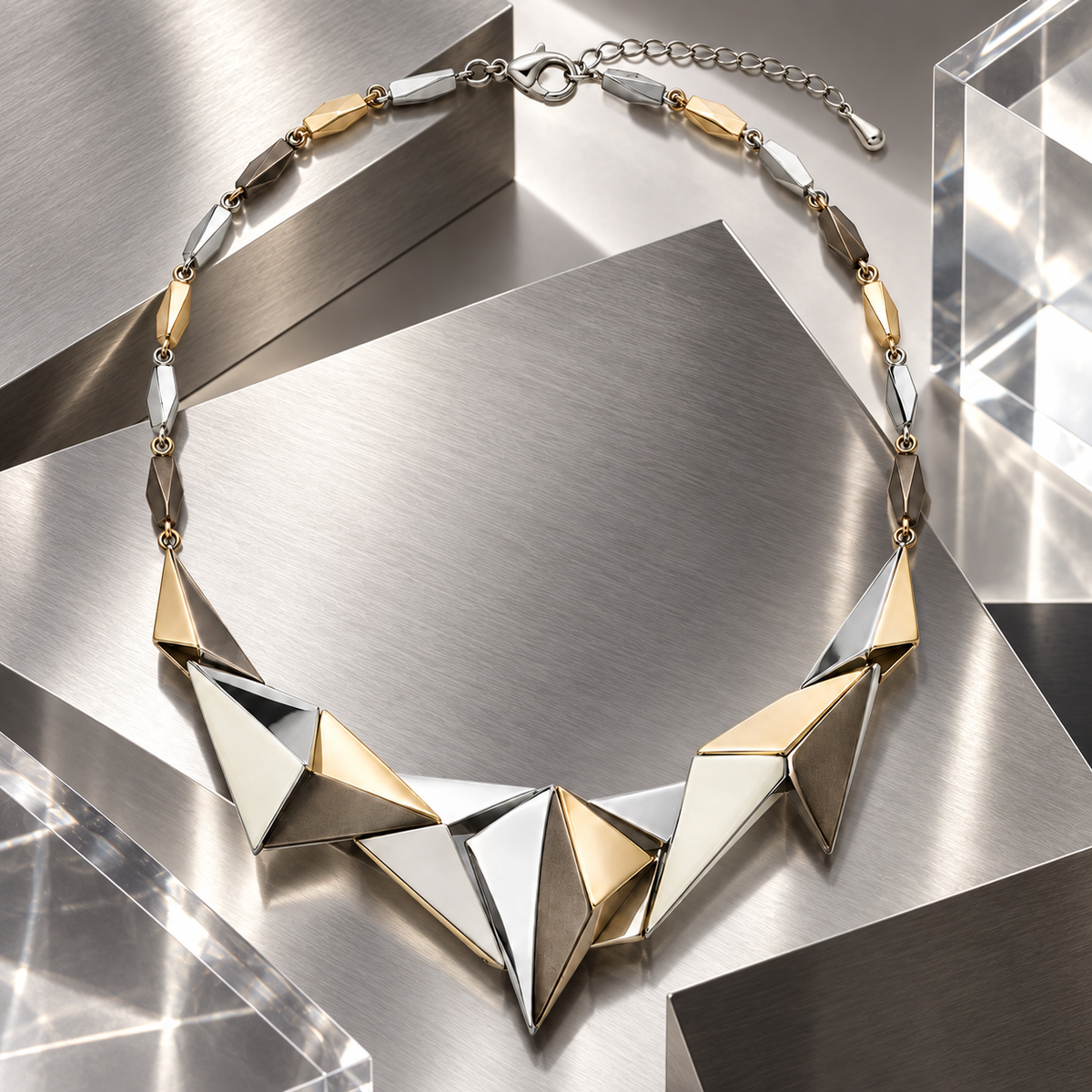 Mixed-Metal Geometric Collar Necklace
